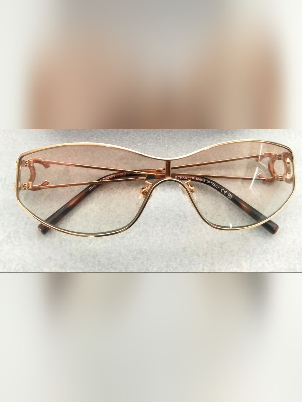 CHANEL Rhinestone CC Logo Golden Tone Sunglasses